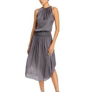 Ramy Brook Gray Audrey Smocked High Neck Sleeveless Midi Dress